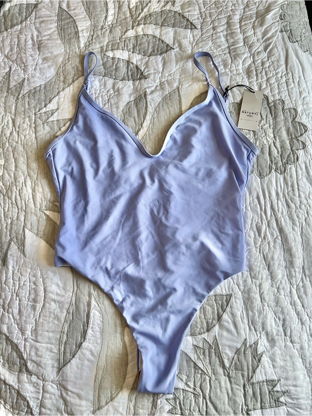 Naturyl Swim Women Sz XL One Piece Swimsuit Plunge Swimwear Lavender Purple NWT